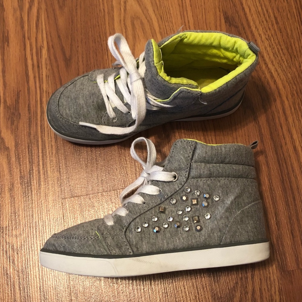 Studded high top lime green lace up kids sneakers